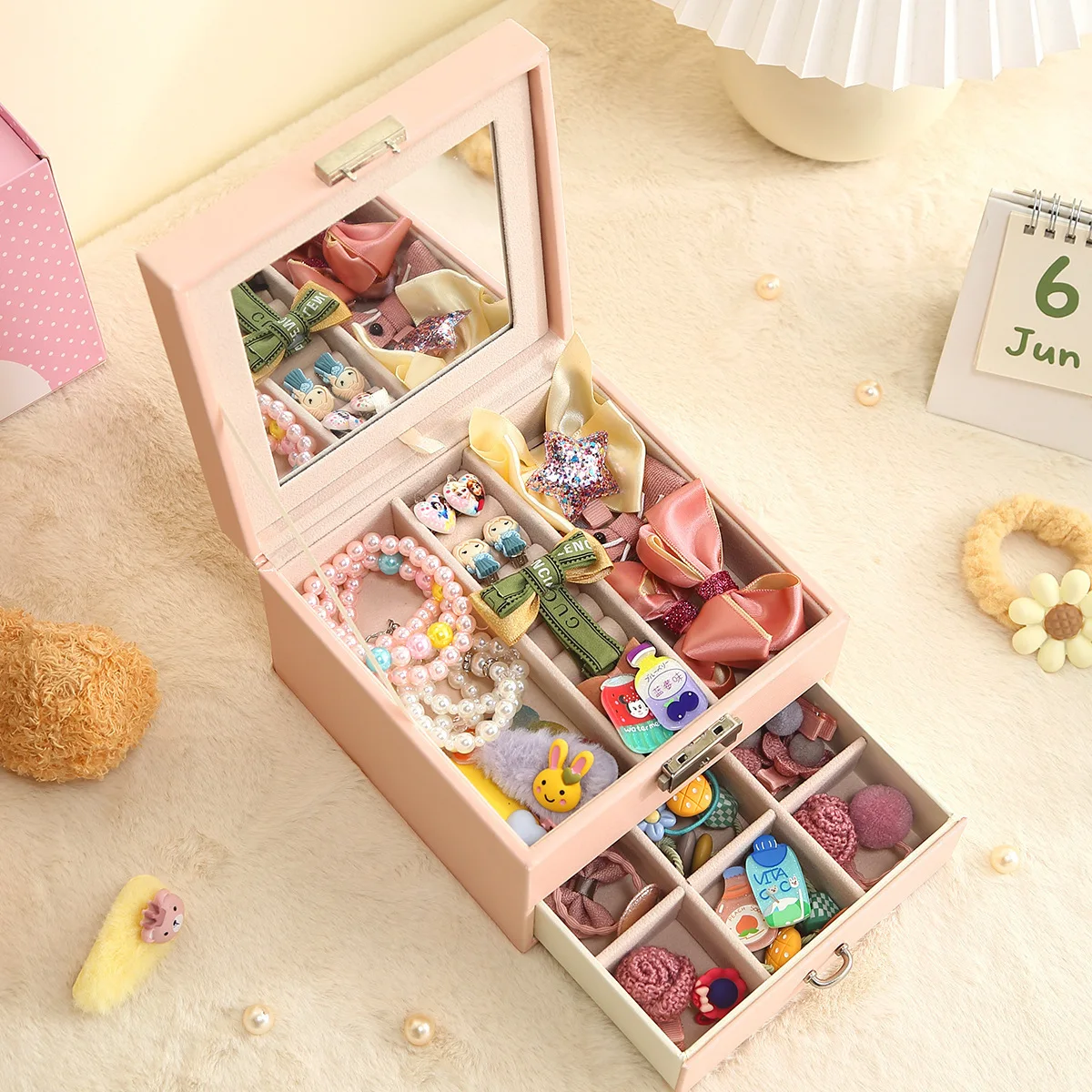 

Makeup Case Children's Storage Box Pink Cute Girl Bracelet Large Capacity Multi-layer Storage Box Make Up Organizer Bag