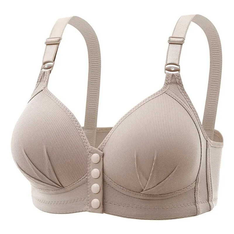 Womens Bra Front Buckle Sexy Push up Adjustable Thin Cup Breathable Comfortable Middle-aged Mom Ladies Underwear