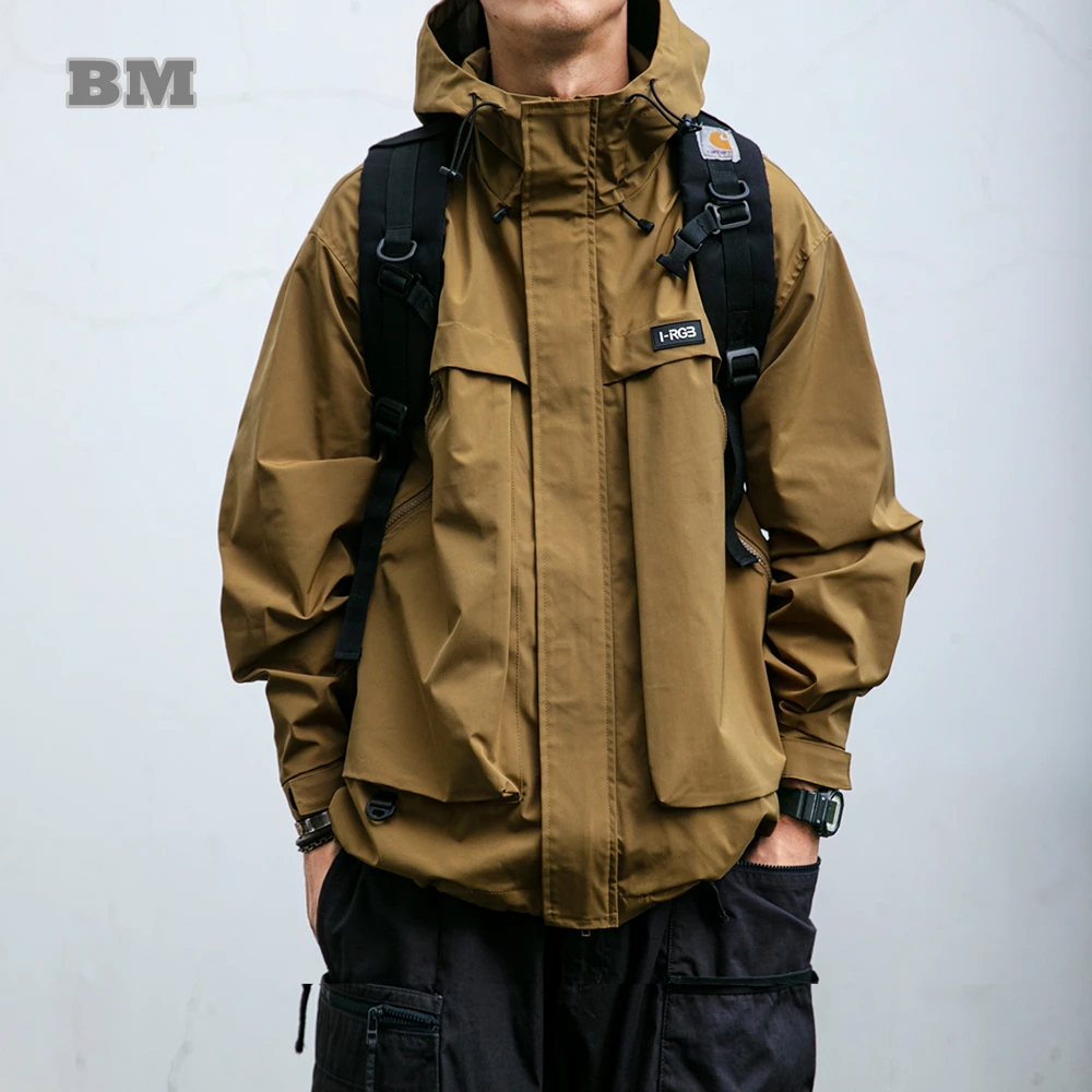 

Mountain Outdoor Korean Waterproof Jacket Men Clothing Spring Autumn Loose Casual Hooded Coat Harajuku Trendy Cargo Jacket Male