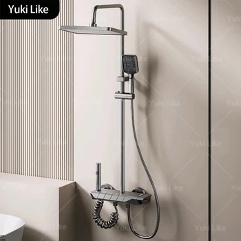 ชุดฝักบัวอาบน้ำสีเทากันเมทัลสำหรับห้องน้ำ ชุดฝักบัวแบบกุญแจเปียโนสำหรับใช้ในบ้าน น้ำร้อนน้ำเย็นอเนกประสงค์ ชุดฝักบัวอลูมิเนียมเพิ่มแรงดัน 1