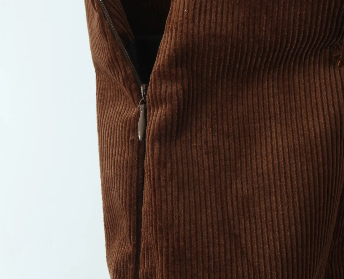 Maillard Style Coffee Notched Corduroy Blazer High Waist Front Slit Package Hips Skirt Suits 2 Pieces 1 Set