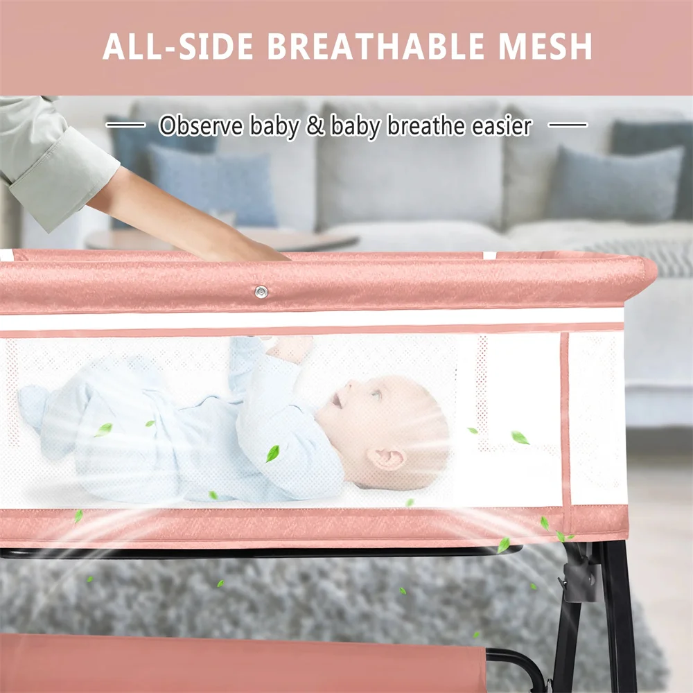 Baby Bassinet, HDJ Baby Bedside Sleeper Bassinet with 360° Wheel, Portable Infant Bed Side Crib for 0-6 Months, Pink S621fa636ba9a46b684b82d007abdd43cQ