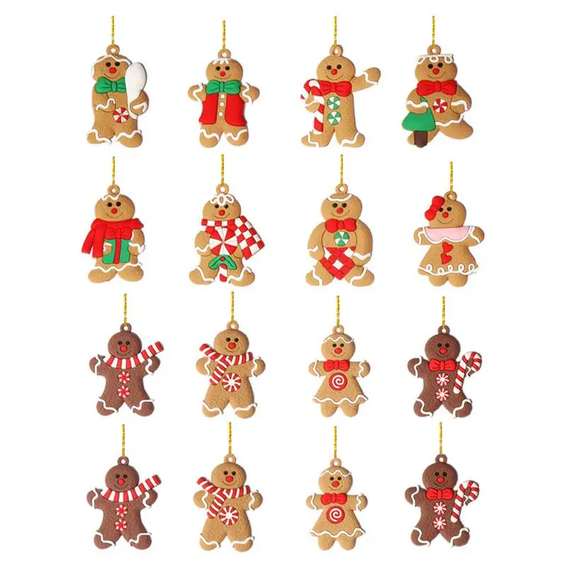 

Рождественские украшения из имбиря, 16 шт., рождественские украшения для елки, фигурка имбиря, подвесные украшения для рождественской елки, праздничные
