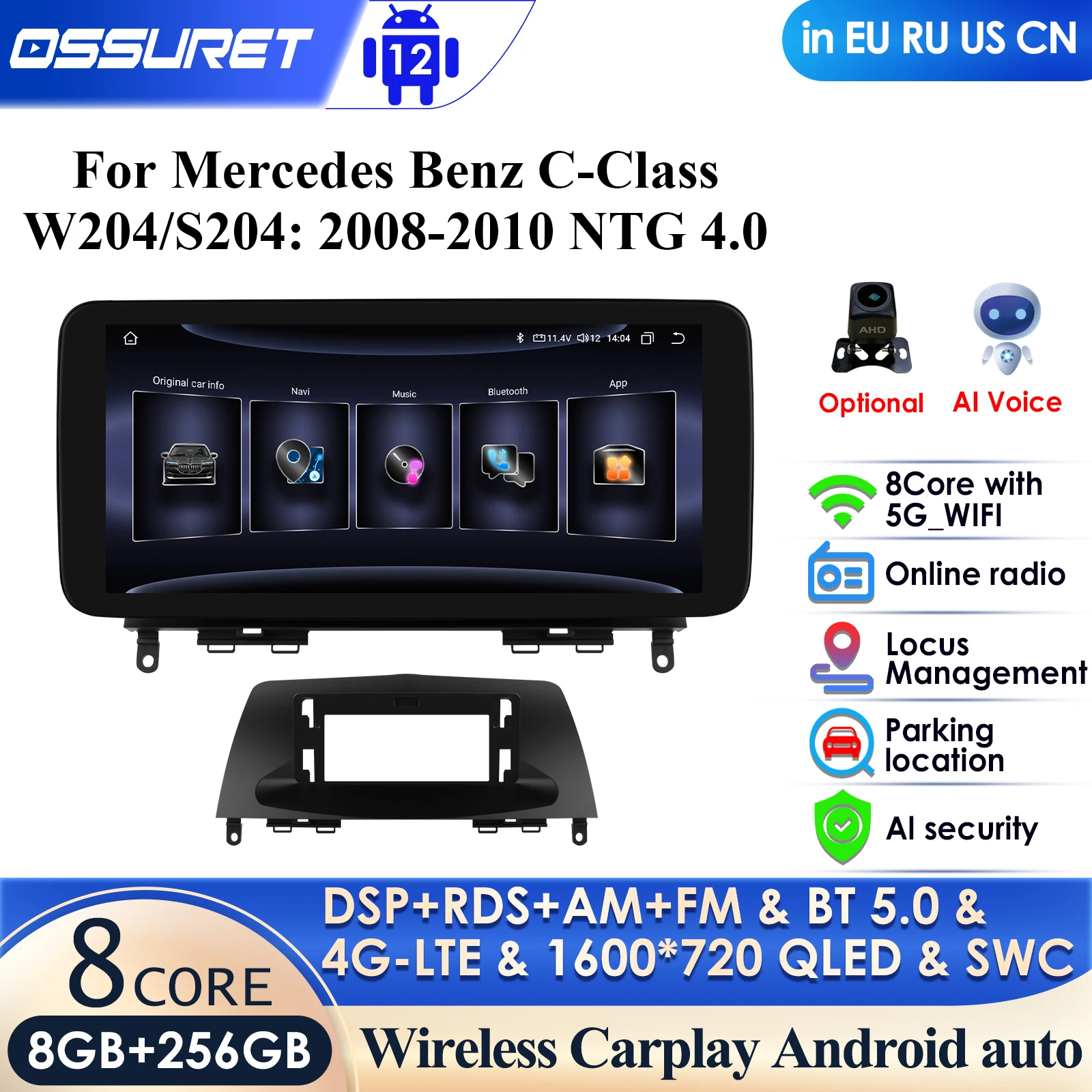 

10.33'' 2din Android Car Radio Multimedia Video Player for Mercedes Benz C-Class W204 S204 2008-2010 NTG 4.0 GPS Carplay Auto 4G