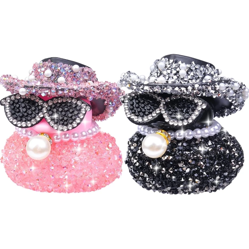 Canard Bling-Bling Déco Voiture Strass et Perles Roses/Noirs