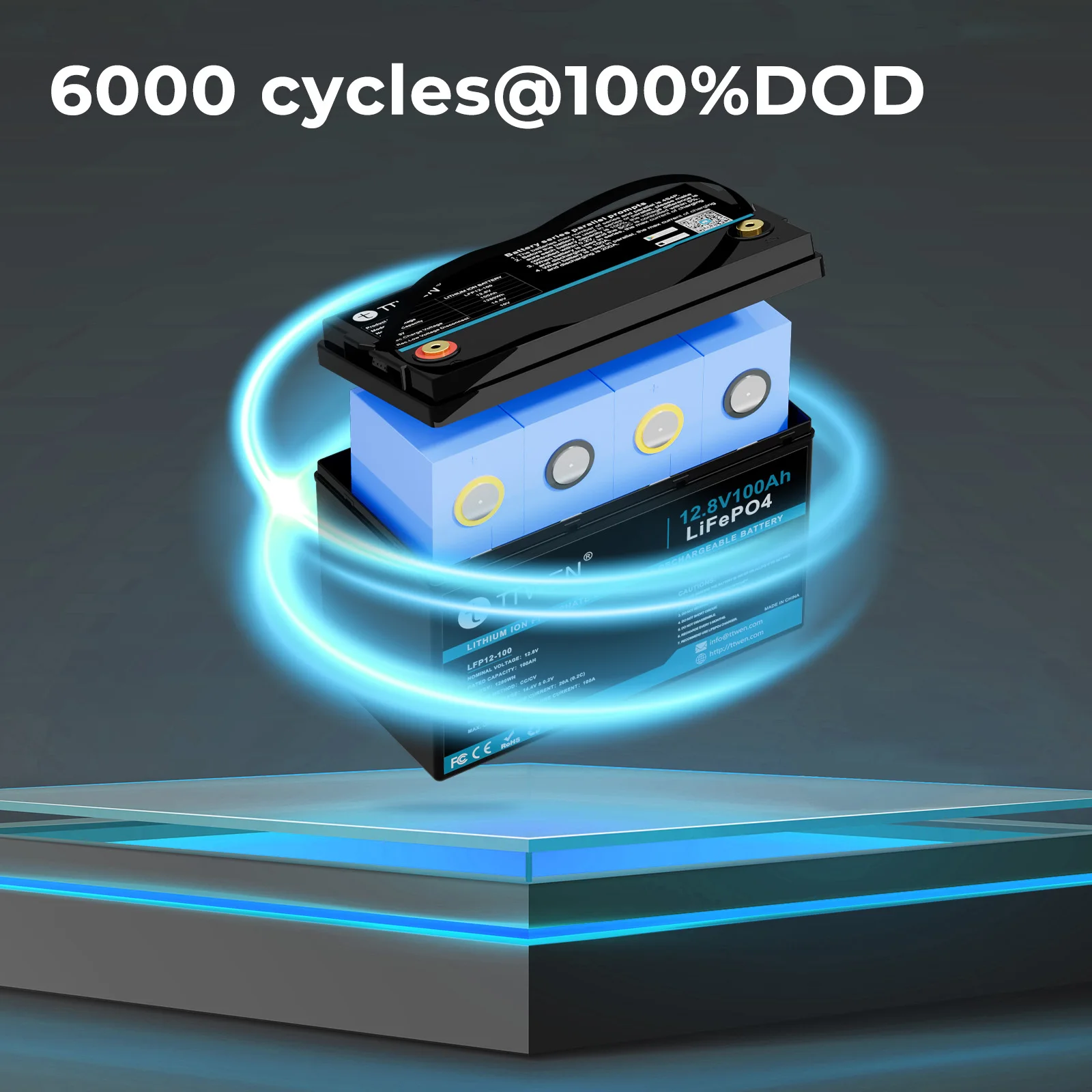 Golf Car RV Marine TTWEN 12V 24V 36V100Ah 200Ah 300Ah 400Ah Bluetooth Grade A+ Cells LiFePO4 Lithium Battery