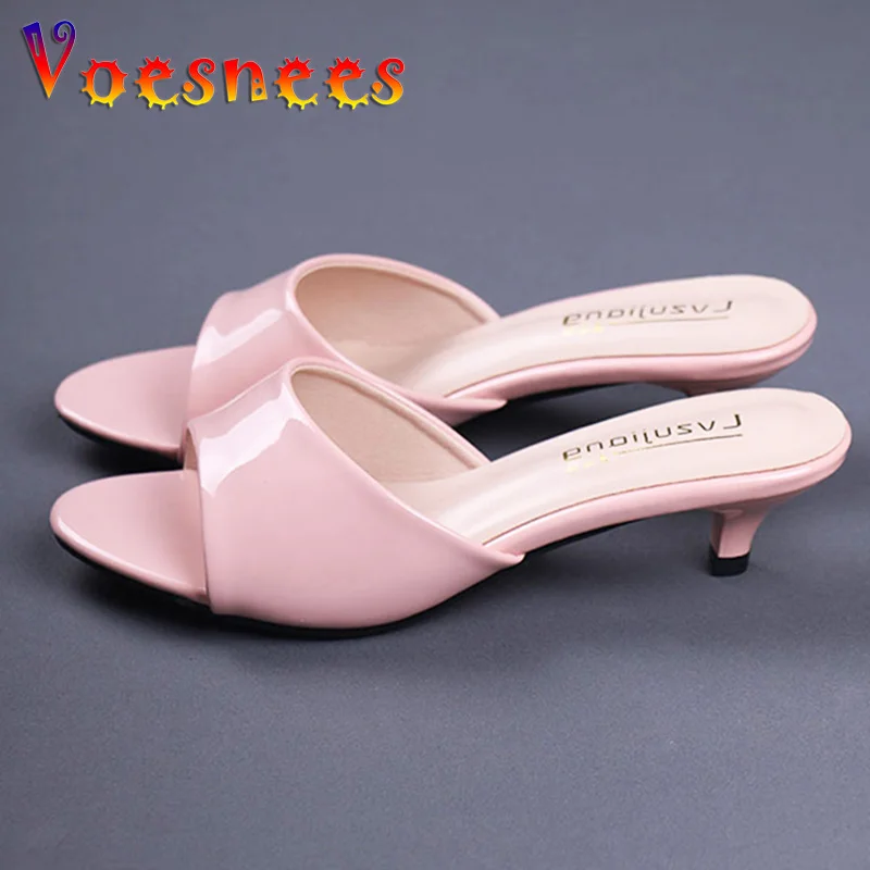 2022 Summer High Heels Size 43 Stiletto Mid-heel Slippers ladies Summer Fashion low-heeled Sandals Peep Toe Sexy Women Shoes