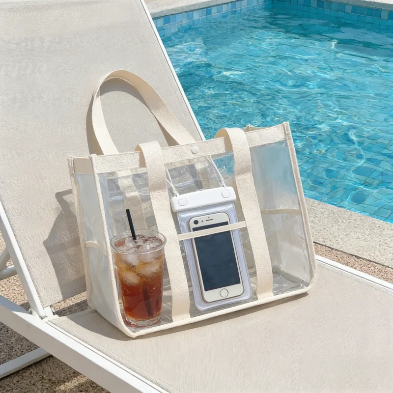 Clear PVC Waterproof Tote Bag - Large Versatile Organizer and Travel Beach Essential