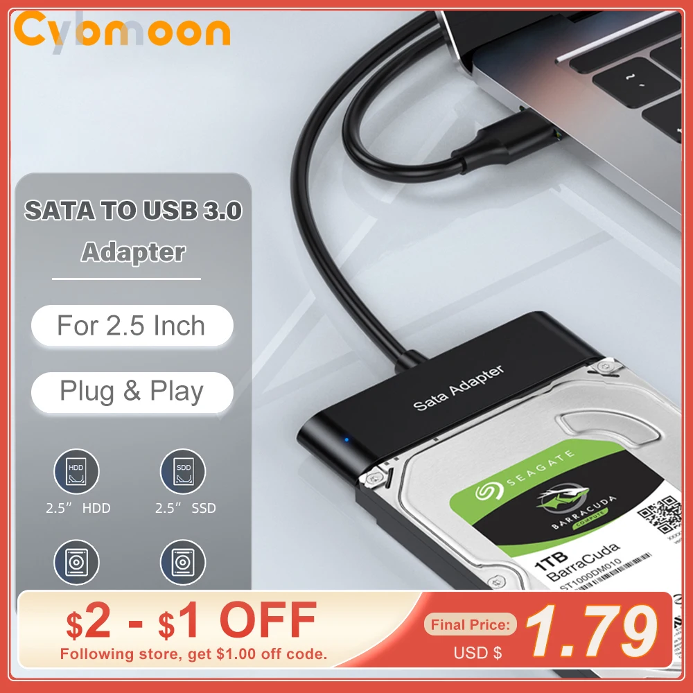 

Cybmoon For 2.5 Inch SATA to USB Adapter USB 3.0 SATA Adapter For 2.5" HDD SSD Plug & Play SATA III to USB Hard Drive Converter