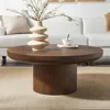 Round Wood Coffee Table for Living Room Modern Circle Coffee Table Pedestal Center Table for Apartment, Easy Assembly Brown 1