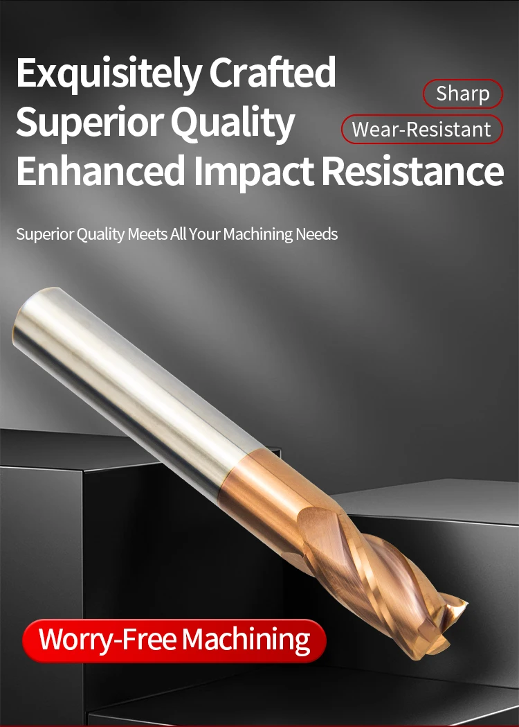 CNC-Kugelfräser mit 4 Schneiden aus Wolframkarbid, HRC55 Fräser für Metall, Stahl, Aluminium, R0.5 Schaft 6mm 8mm 10mm – Detail 3