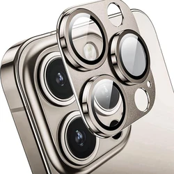 Enhanced Full Cover Metal Camera Lens Protector with Tempered Glass - 15 Pro (Natural Titanium)