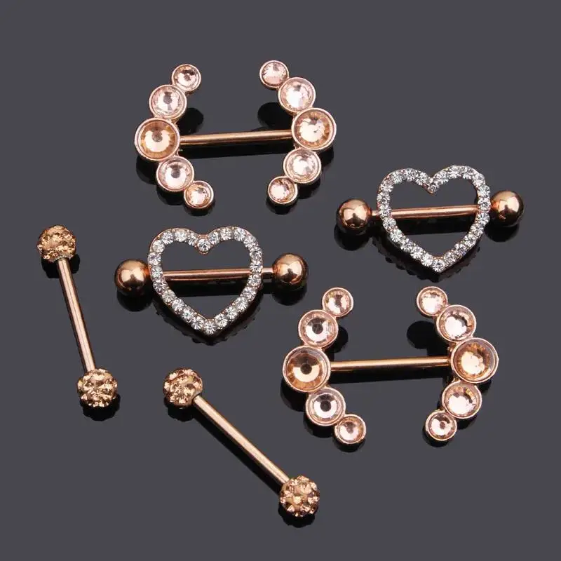 2Pcs Sexy Heart Moon Nipple Rings 14G Sfera In Acciaio Inossidabile Bilanciere Anello Capezzolo Per Le Donne Zirconia Capezzolo Piercing Gioielli Rega