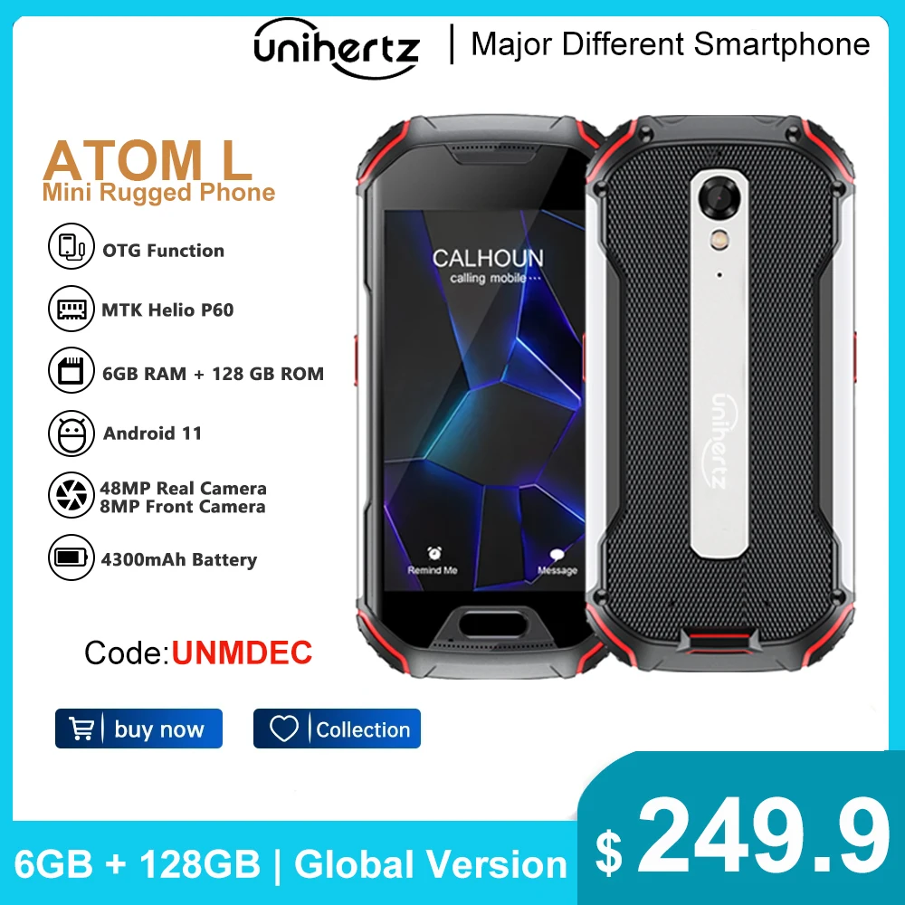 Unihertz Atom L Robusto Impermeabile Sbloccato 6Gb 128Gb Smartphone Android 11 Cellulare 8Mp 48Mp Dual Sim Nfc Telefoni Cellulari