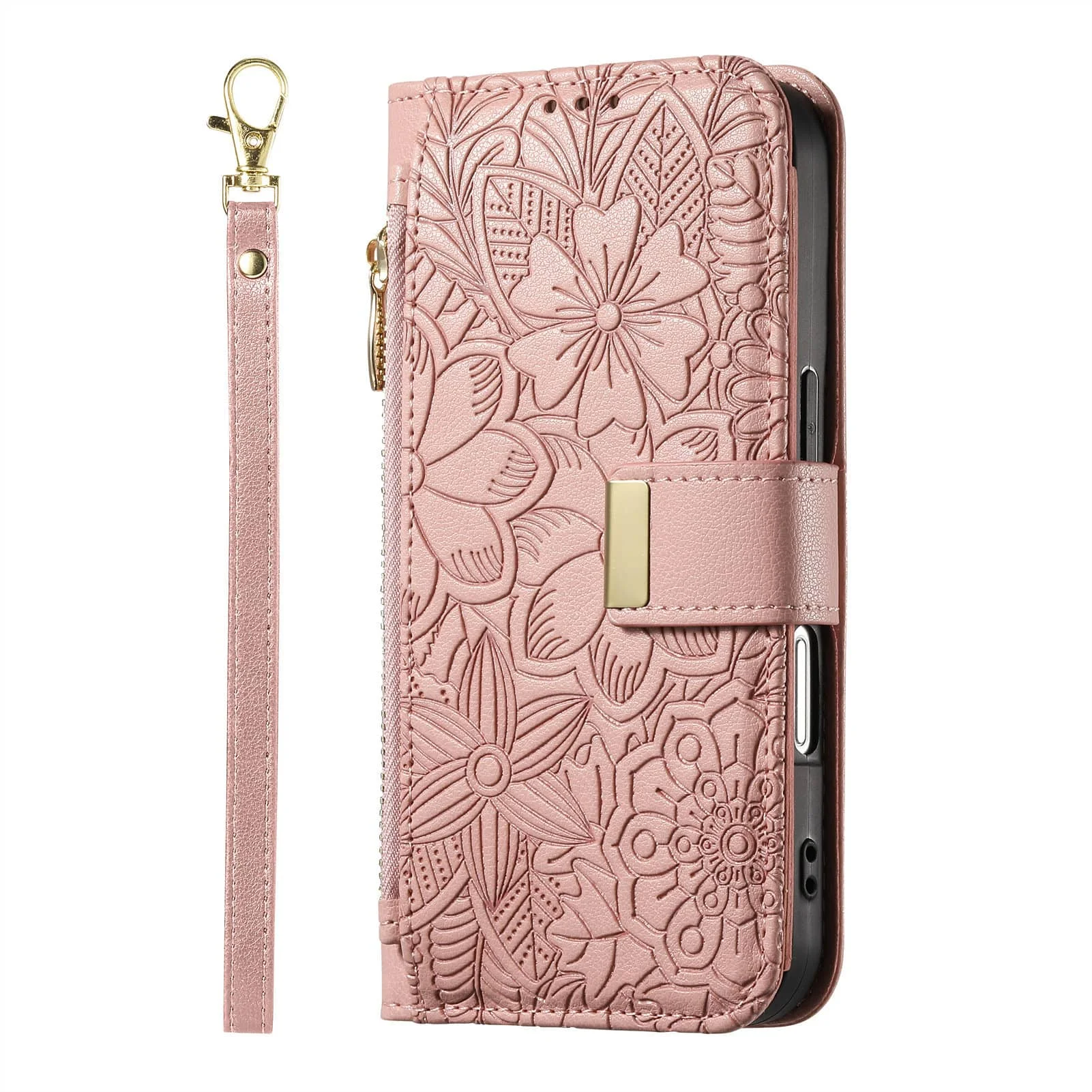 Lanyard Zipper Wallet Case with Dual Card Holder & Flip Stand