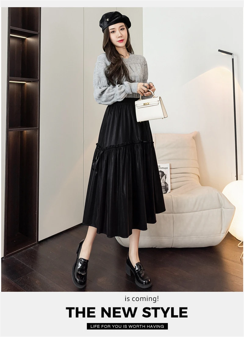 Ladies Pleated Midi Skirts Female 2022 Spring Autumn New Mid-length High Waist A-line Skirt Young Women Long Skirt RXHBSQ777 slazenger skort