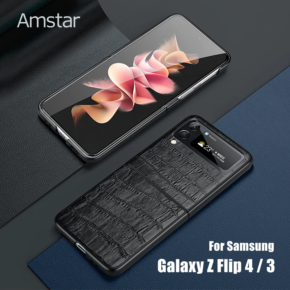 

Amstar чехол из натуральной воловьей кожи для Samsung Galaxy Z Flip 4 3 легко складывающийся флип-топ с рамкой из поликарбоната чехол с полной защитой