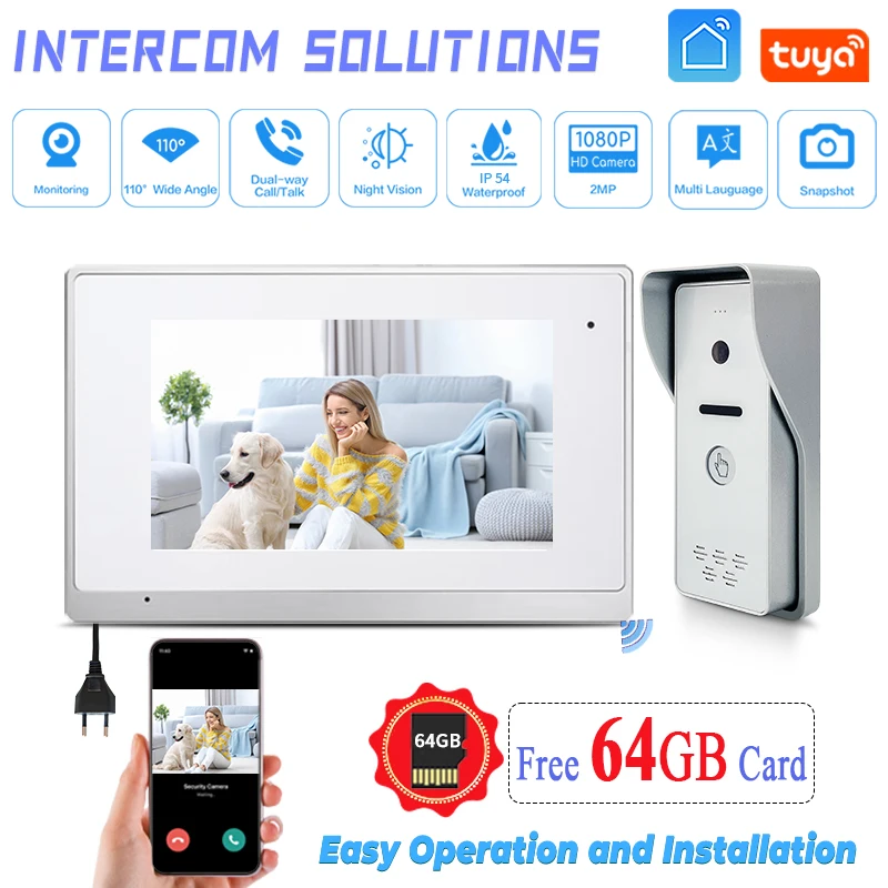 

Высококачественный 7-дюймовый IP-видеодомофон Tuya APP, умный водонепроницаемый видеодомофон IP65