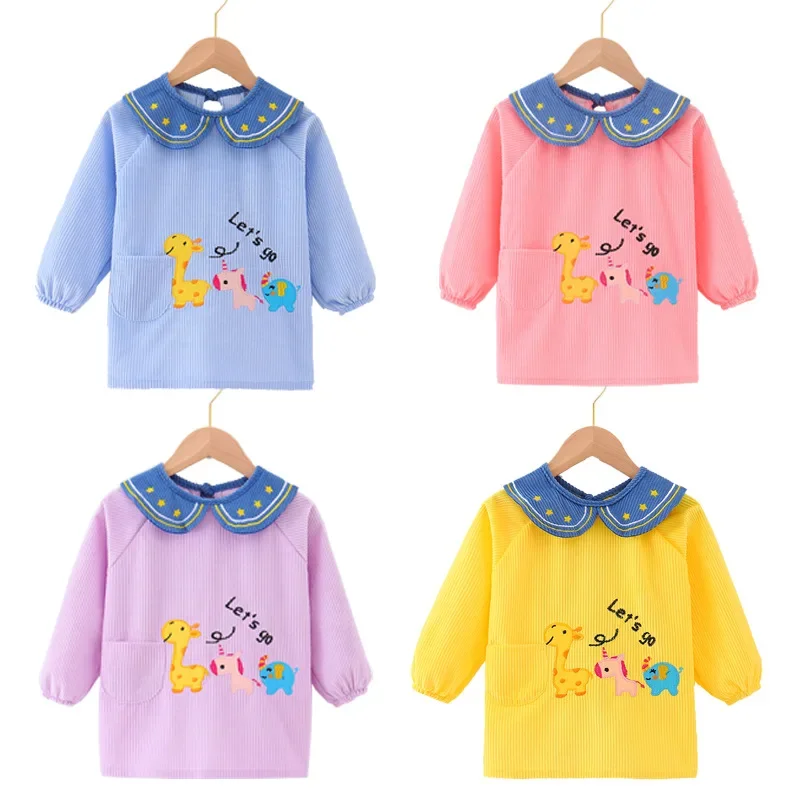 Autumn Winter Children's Plush Bibs Long Sleeve Eating Clothes Full Coverage Dirty Proof Baby Reverse Clothing Cover up