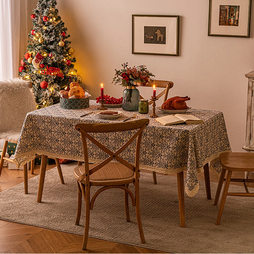 

New Christmas Printed Tablecloth New Year Christmas Decoration Gift Imitation Cotton Linen Table Cloth Shooting Background Cloth