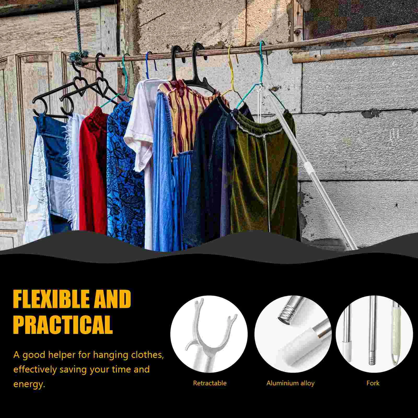 Stitching Clothes Rail Picking Rod Tie Home Fork Adjustable Clothesline Pole Zinc Alloy Elderly Splicable 6