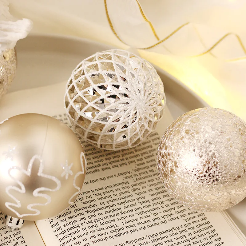 16 Elegant Champagne Gold And White Christmas Balls Ornaments  with Hanging Hoop Tree Home Decorations Christmas Ornament Weddin