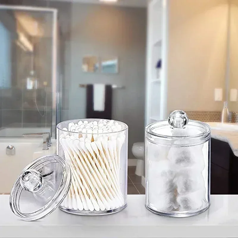 Acrylic Storage Box Makeup Cotton Swab Container Plastic Jar Round Organizer Cosmetics Pad Jewelry Storage Box Storage Container 4