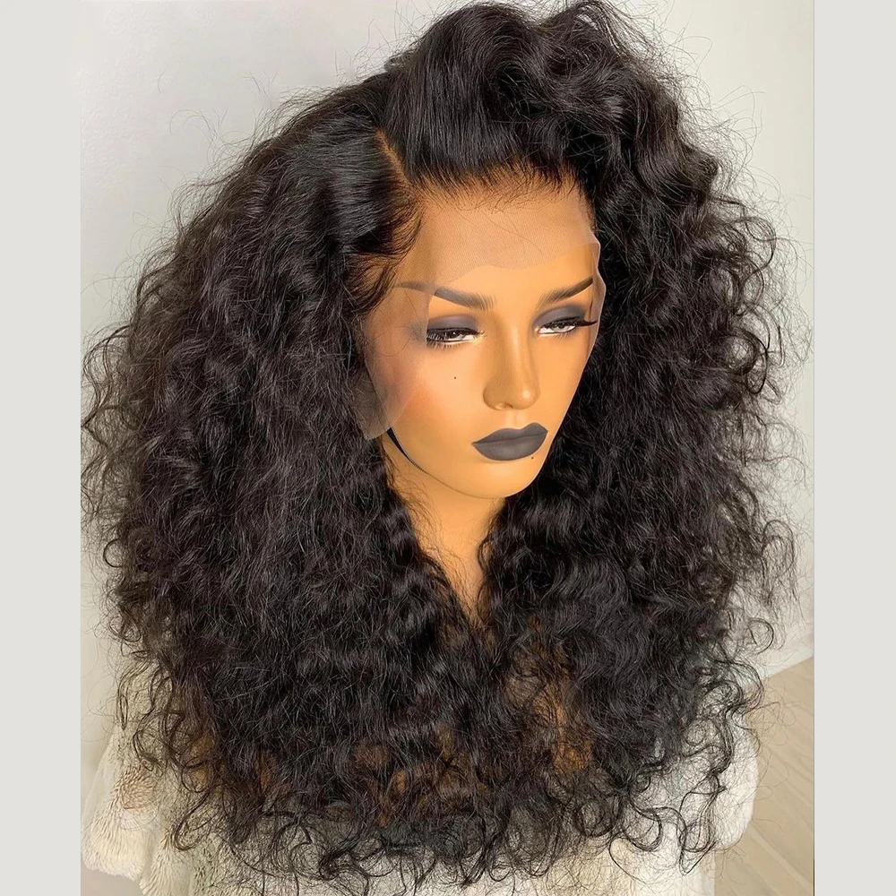 

Black Preplucked 26 Inches Long 180%Density Glueless Kinky Curly Lace Front Wig With BabyHair Heat Temperature Daily Cosplay Wig