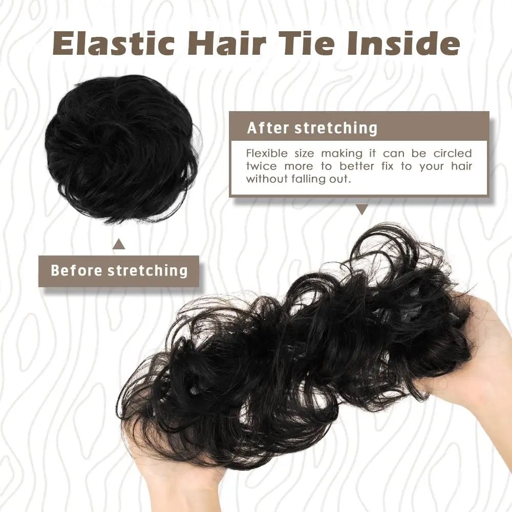 viramofa Messy Hair Bun Hair Scrunchies Extension Curly Wavy Messy Synthetic Chignon for Women Updo Hairpiece