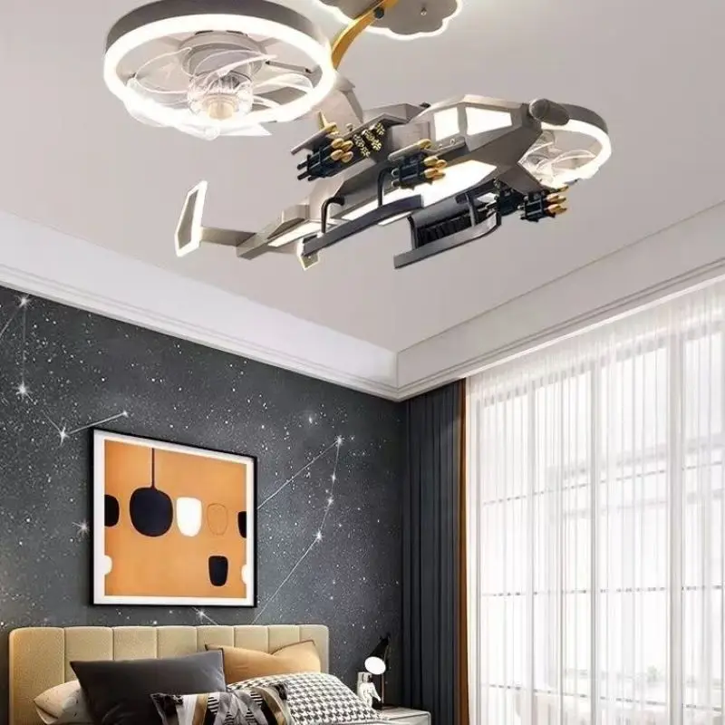 Aircraft fan light, children's room, boy's bedroom, chandelier creative, Avatar combat helicopter model, room lighting decoratio 5
