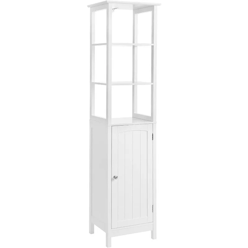 

Floor Cabinet, Multifunctional Bathroom Storage Cabinet with 3-Tier Shelf, Free-Standing Linen Tower, Wooden Cupboard, White