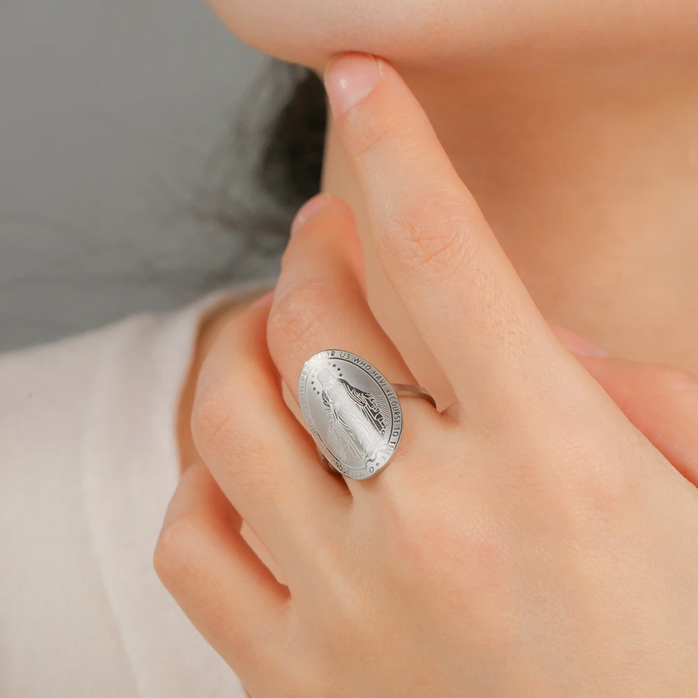 Dawapara Jungfrau Maria Ring verstellbar Heilige Mutter Maria christliche Geschenke Segen Schutz religiöser Ring Edelstahl Schmuck – Detail 4