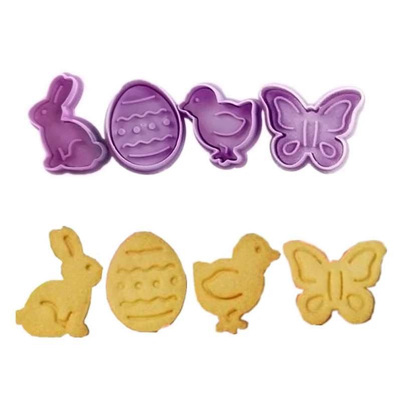 

4Pcs Easter Cookie Mold Plastic Animal Biscuit Cutter Cartoon Rabbit Egg Molds Baking Tools DIY Kids Birthday Party Decoration