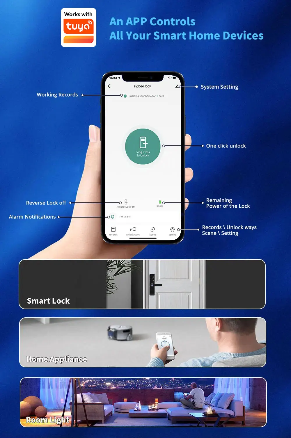 Zigbee Smart Lock Work with Tuya App Core Cylinder Home Security Door Lock Encry