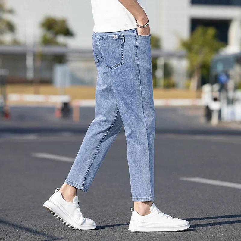 

Ankle Stretch Jeans Men's Spring 2024 New Fashion Brand Wash Slim Straight Foot Nine-point Man Pants