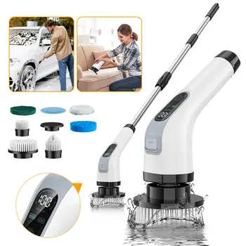 Brosse de nettoyage électrique sans fil, épurateur de douche à main, nettoyeur de rotation, nettoyeur multifonctionnel avec 7 têtes, salle de bains et cuisine 1