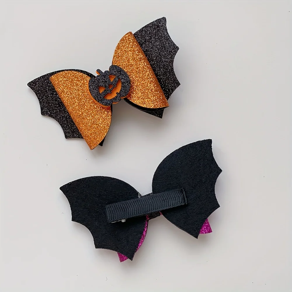6 Pieces Halloween Elements Colorfulful Bow Pumpkin Hairpins Suitable for Girls