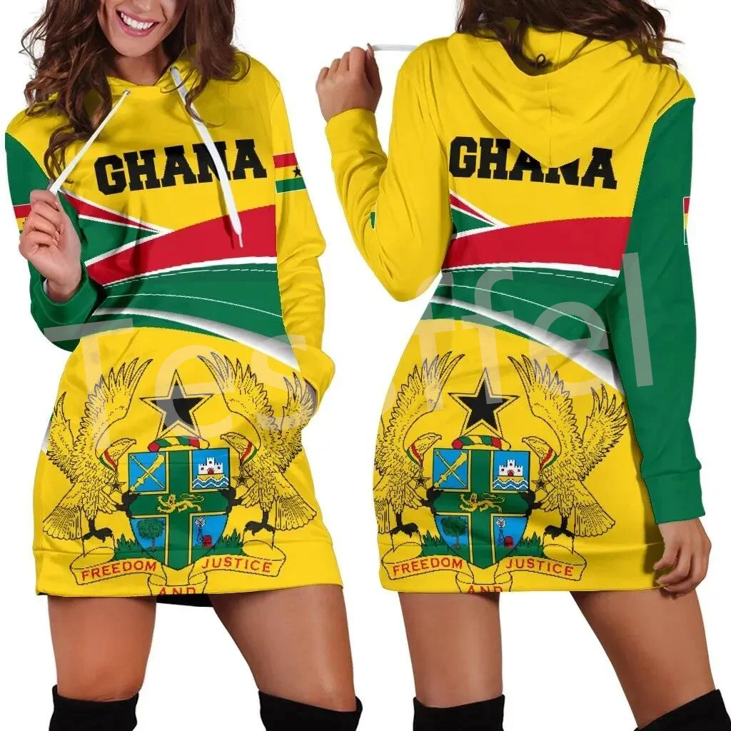 Tessffel Africa Eritrea County Flag Native Tribe Lion Retro 3DPrint Harajuku Long Sleeves Casual Funny Women Hoodie Dress A1