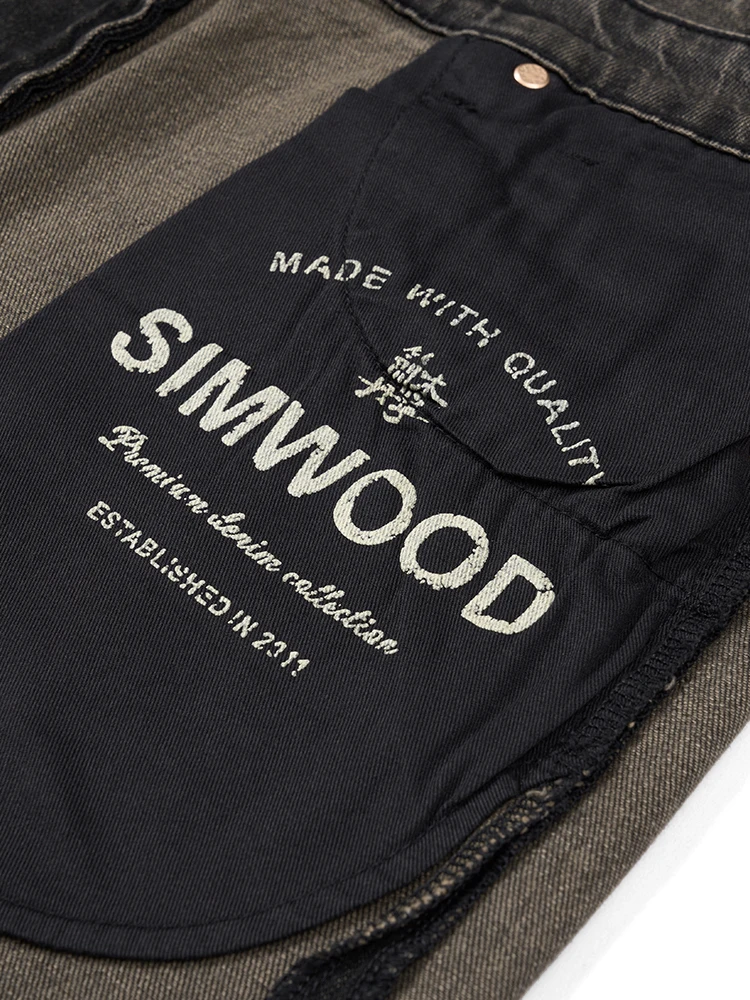 SIMWOOD High Standard Series 2024 Autumn New Slim Tapered 13oz Washed Vintage Jeans Men Plus Size Denim Trousers