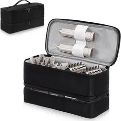 Double-Layer Portable Hair Tool Case - Waterproof and Spacious Storage Bag (Black)