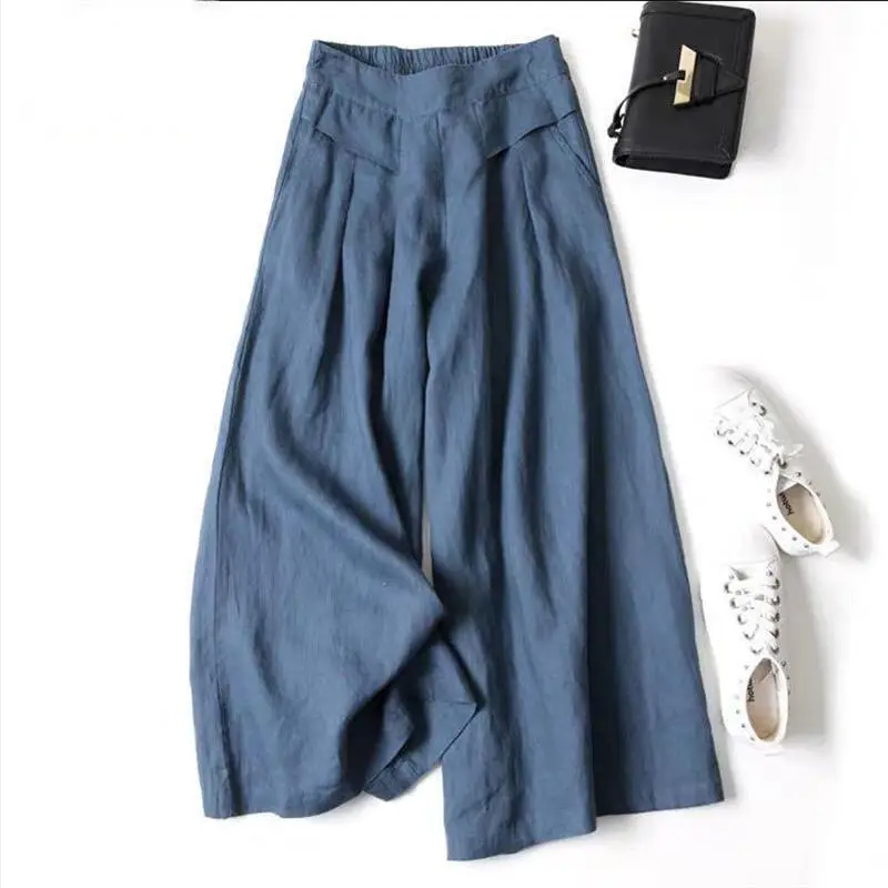 Loose High Waist Wide Leg Pants Elastic Comfortable Fit Nine Point Long Trousers for Women Spring Season Faion Trend - Image 3