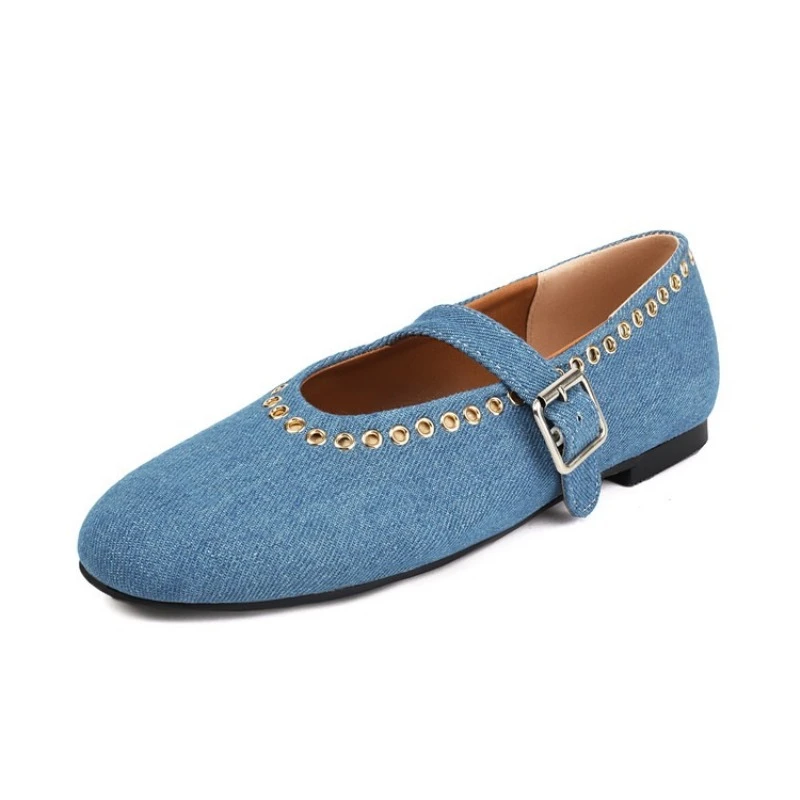 

French Retro Shallow Rivet Mary Jane Single Shoes Women Springsummer Flat Bottomed Flat Heeled Ballet Buckle Casual Single Shoes