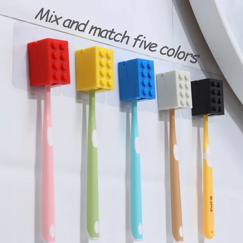 1Pc Creative Building Blocks Toothbrush Holder &ndash; Interactive Kids Toothbrush Organizer Eco-Friendly ABS Multicolor Wall-Mounted