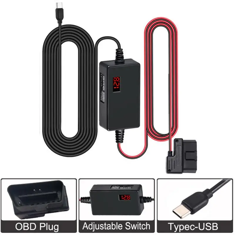Parking Monitoring Converter Cable 12-24V To 5V/3A USB C Converter Cable For Parking Recording Automotive Device Accessory