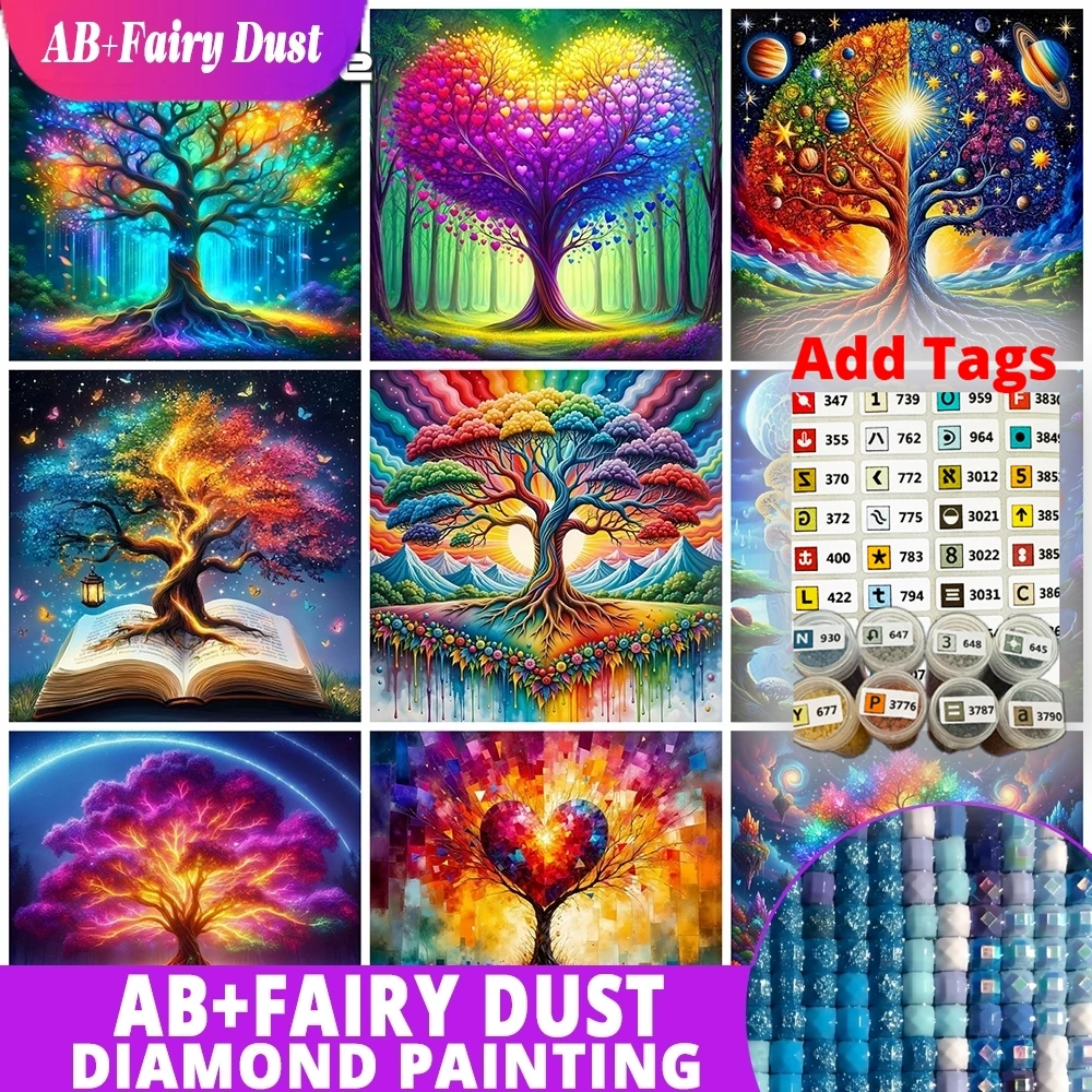 AB 페어리 더스트 DIY 다이아몬드 페인팅 트리 풀 스퀘어/라운드 자수 풍경..