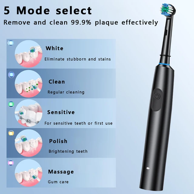 Rotating Electric Toothbrush with Holder for Adults Smart Timer Deep Clean with Rechargeable Tooth Brush with 8 Brush Heads 6