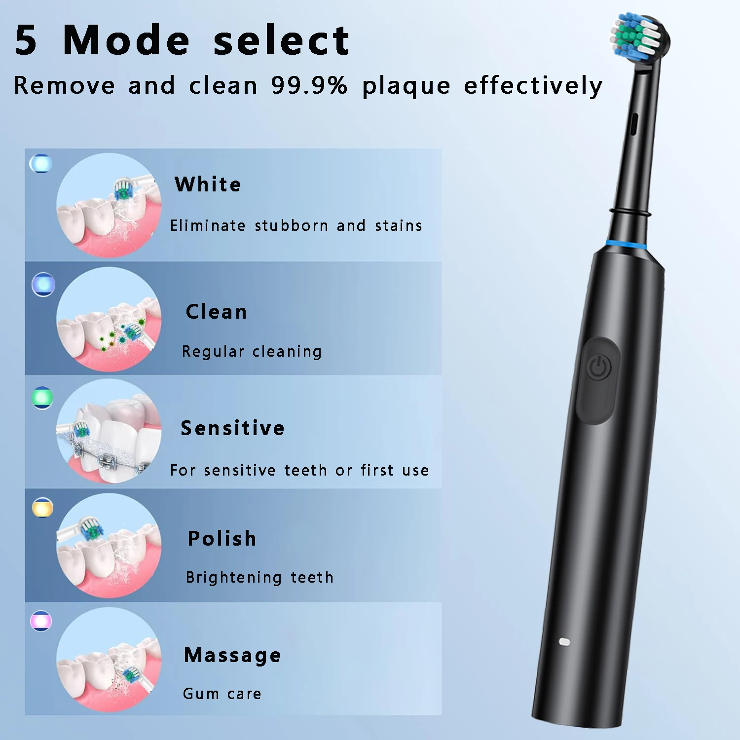 Smart Electric Toothbrush Rechargeable Rotary Tooth Brush for Adults Deep Teeth Cleaning with 8 Soft Brush Heads Oral Care 5