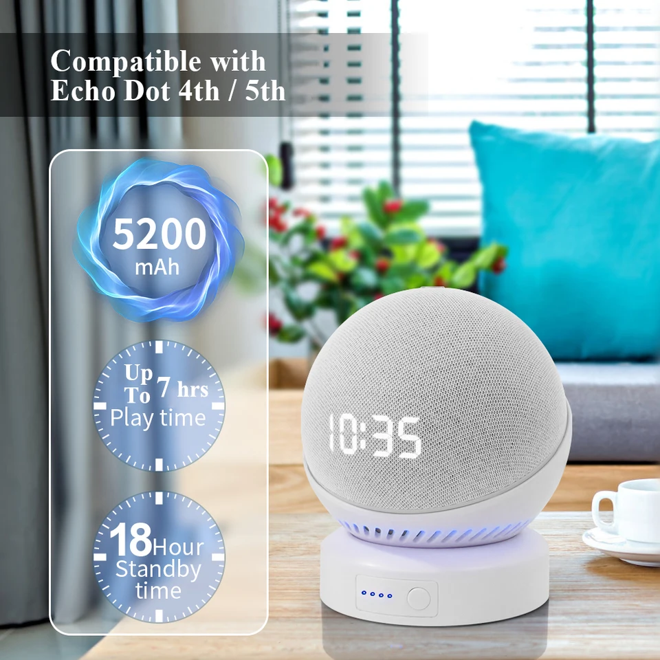 EchoDot 本体andバッテリーベース ワイヤレスポータブルステレオ化セット 新しいEcho-Dotと互換性のある5つのバッテリーベース,第4世代の