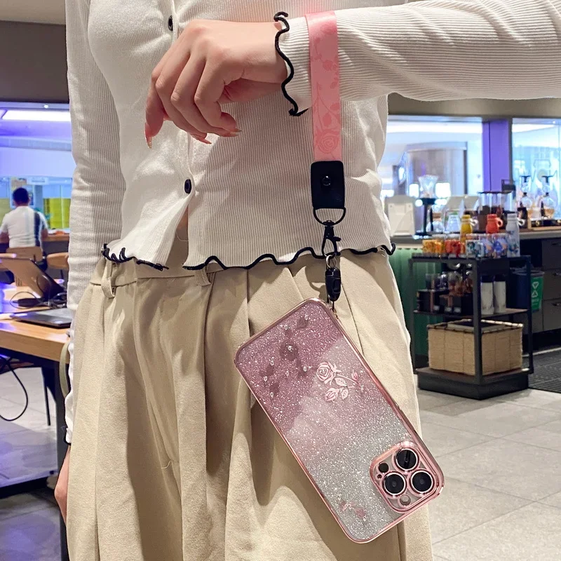 Lanyard Bling Glitter Silicone Phone Cases for Samsung Galaxy S24 S23 22 21 NOTE 8 9 10 20 Plus Ultra FE Cover_voghion.com