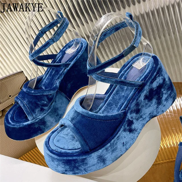 Royal Blue Velvet Wedge Sandals Luxury Designer Brand Summer Shoes Flat  Platform Bohemian Sandals High Heel Women Shoes - Women's Sandals -  AliExpress